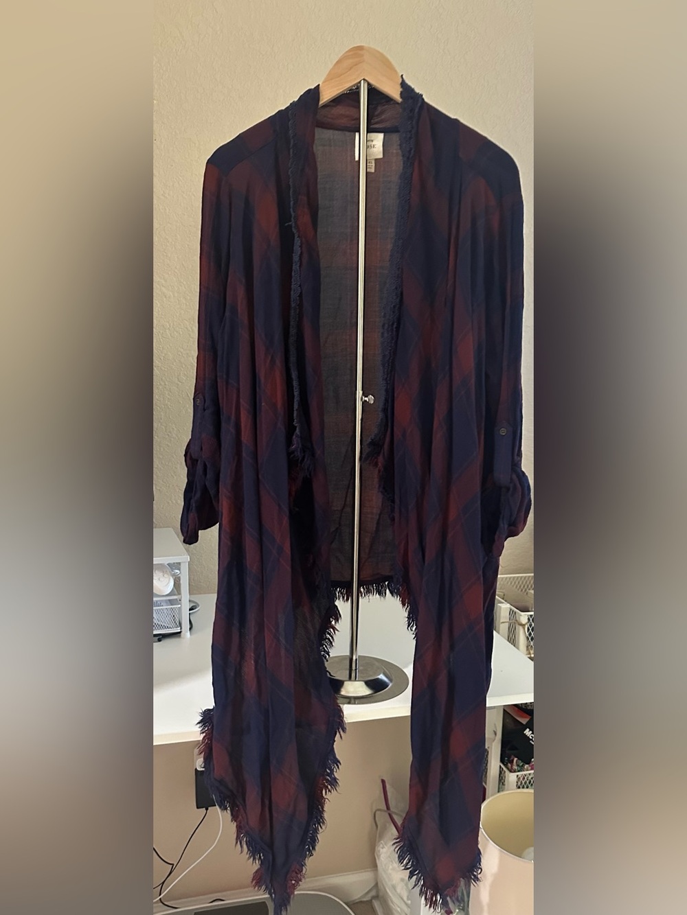 Knox Rose Plaid Fringe Kimono Cardigan Women’s